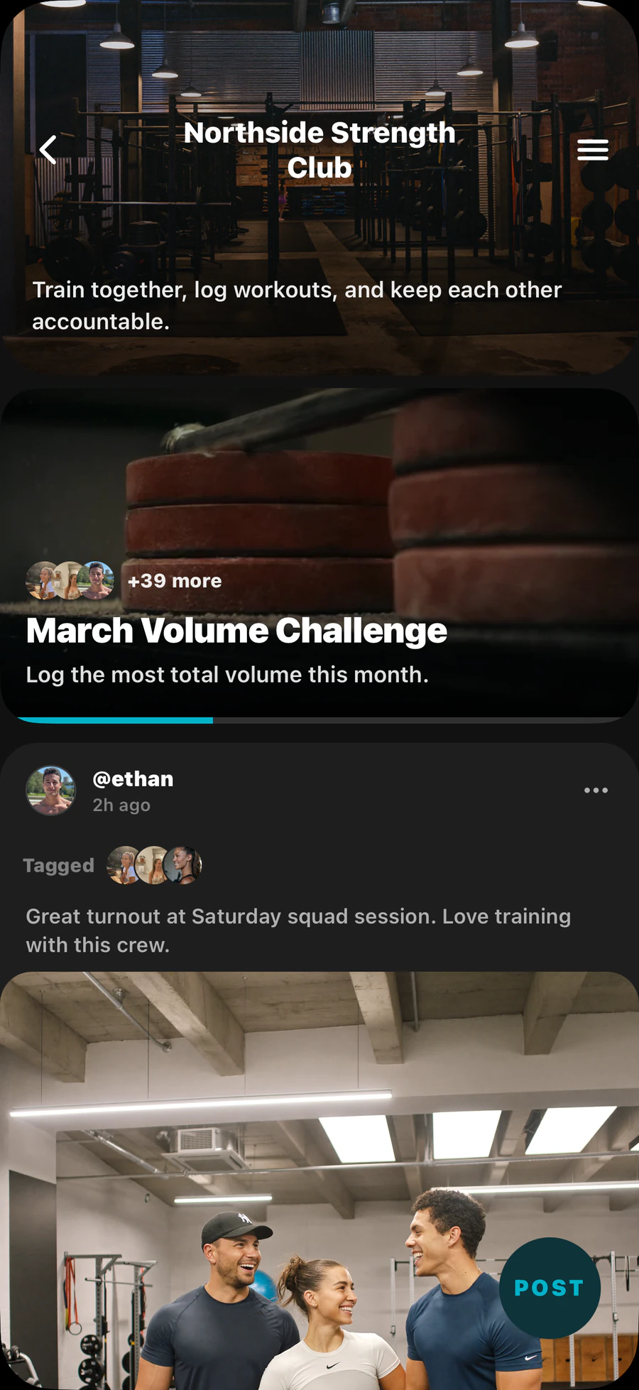 iPhone showing a SYNCT community with challenges and a leaderboard
