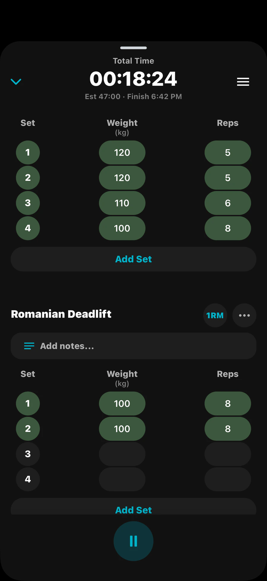 iPhone showing a SYNCT workout log with sets, reps, and weights