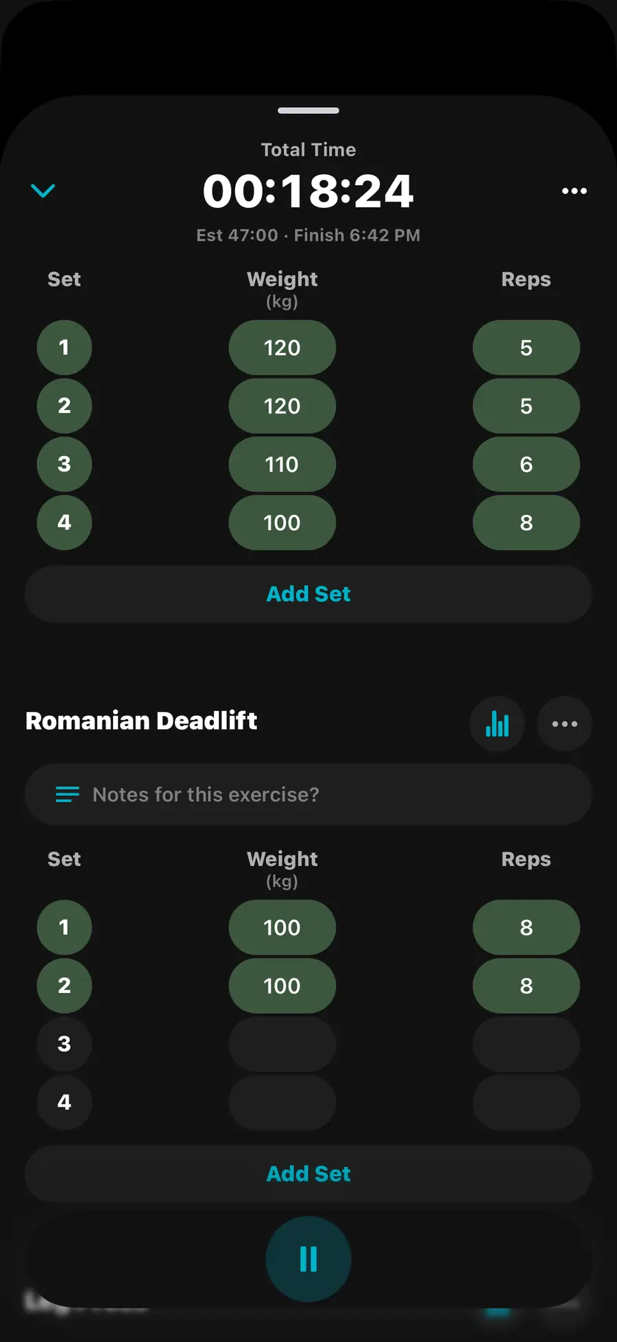 iPhone showing a SYNCT workout with sets, weight, and reps