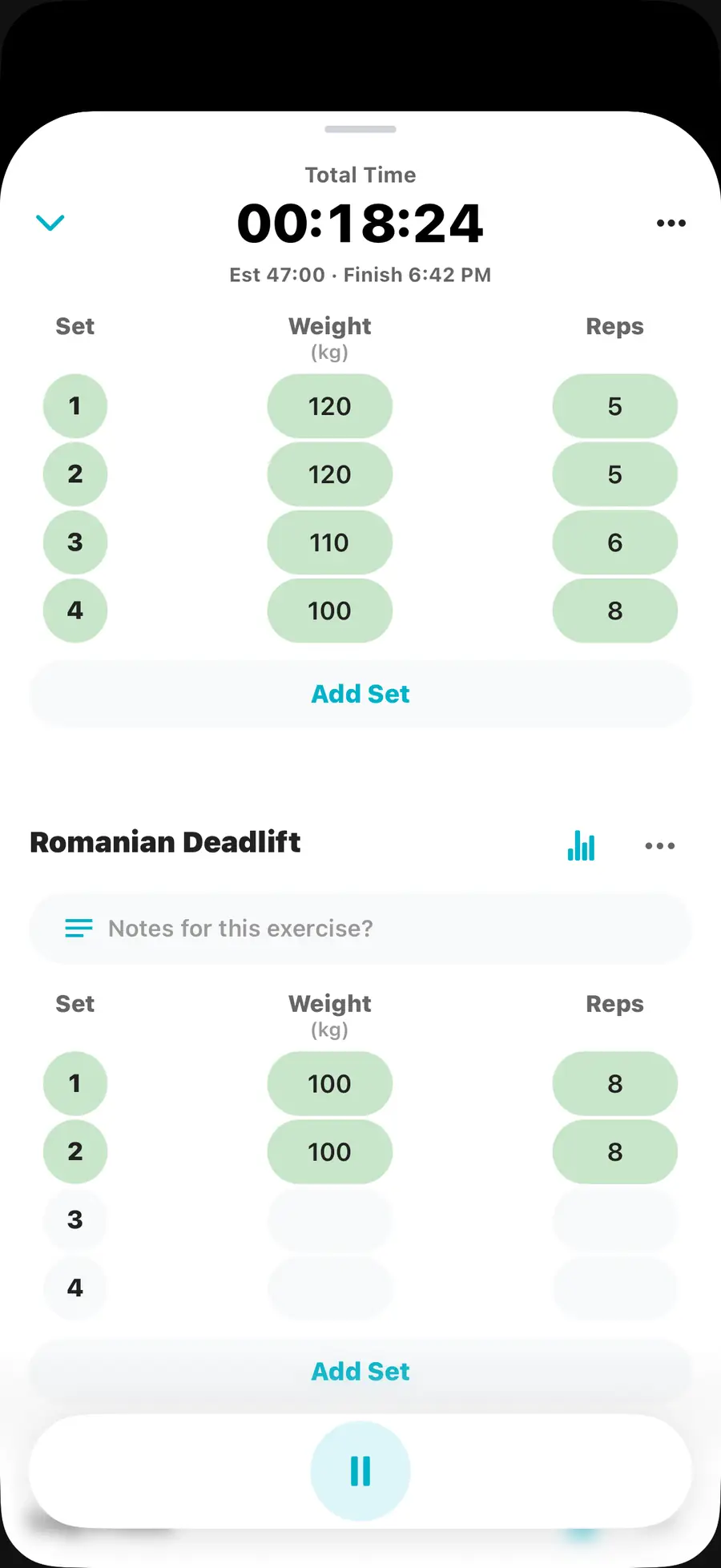 iPhone showing a SYNCT workout with sets, weight, and reps